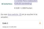 Center parcs €100 korting voucher, Bungalowpark, Cadeaubon, Drie personen of meer