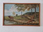 Schilderij met herten in boslandschap, Antiek en Kunst, Ophalen of Verzenden