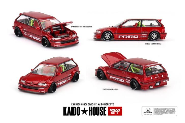Honda Civic (EF) Kaido Works V2 MiniGT 1:64, Hobby en Vrije tijd, Modelauto's | Overige schalen, Nieuw, Auto, Ophalen of Verzenden