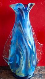 WING vase. Double spout. Blown vase. 27 cm . Ca 1930., Ophalen, Blauw, Minder dan 50 cm, Glas