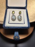 Oorbellen Natuurlijke Diamanten, Aquamarijn en Peridoot, Blauw, Nieuw, Ophalen of Verzenden, Met edelsteen