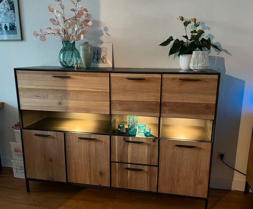 Houten industrieel Design Dressoir / Dressette incl LEDs, Huis en Inrichting, Kasten | Dressoirs, Zo goed als nieuw, 150 tot 200 cm