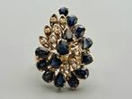 Gouden vintage ring edelsteen saffier en diamanten. 2025/798, Sieraden, Tassen en Uiterlijk, Ringen, Blauw, ., Ophalen of Verzenden