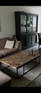 Stoere Salon Tafel - Wagonplanken & Zwart Frame, Huis en Inrichting, Tafels | Salontafels, Ophalen of Verzenden