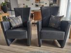 Zwart leren (Prominent)fauteuils, Huis en Inrichting, Fauteuils, Ophalen, Gebruikt, Minder dan 75 cm, Leer