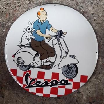 Kuifje met bobby Vespa emaillen reclame decoratie bord retro beschikbaar voor biedingen