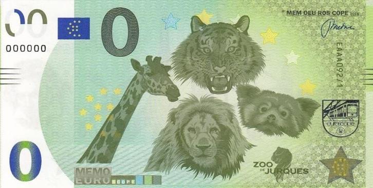 Frankrijk 0-Euro biljet Zoo de jurgues, Postzegels en Munten, Bankbiljetten | Europa | Eurobiljetten, Los biljet, Frankrijk, Ophalen of Verzenden