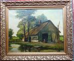 Boerderij met boerin ~1920 - gesigneerd - doek - gelijst, Antiek en Kunst, Kunst | Schilderijen | Klassiek, Ophalen of Verzenden