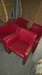Rood leren fauteuils stoelen met wieltjes *GRATIS*, Ophalen, Gebruikt, 50 tot 75 cm, Leer