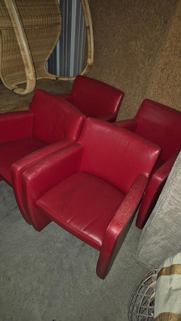 Rood leren fauteuils stoelen met wieltjes *GRATIS*, Huis en Inrichting, Fauteuils, Gebruikt, Leer, 50 tot 75 cm, 75 tot 100 cm