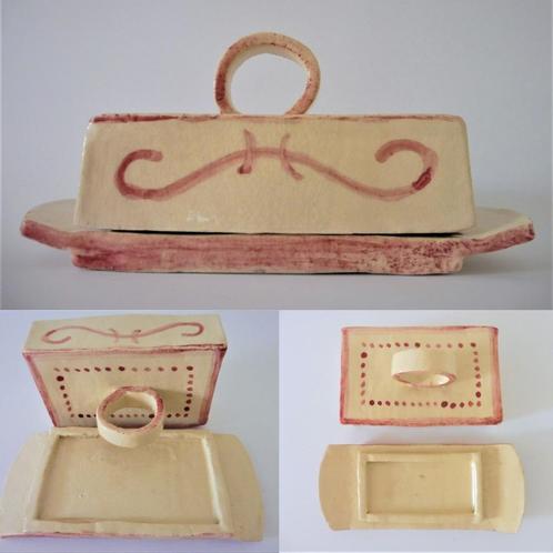 Boterschotel botervloot schaal oud roze met krullen stippen, Antiek en Kunst, Antiek | Keramiek en Aardewerk, Ophalen of Verzenden