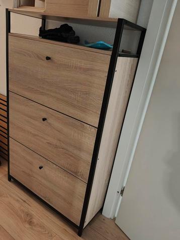 Schoenenkast zwart staal eiken - 18-24 paar beschikbaar voor biedingen