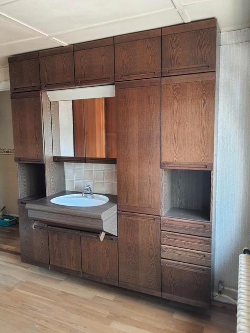 Houten Wandkast met Wastafel - Vintage, Huis en Inrichting, Kasten | Wandmeubels, Gebruikt, 200 cm of meer, 200 tot 250 cm, 50 tot 75 cm