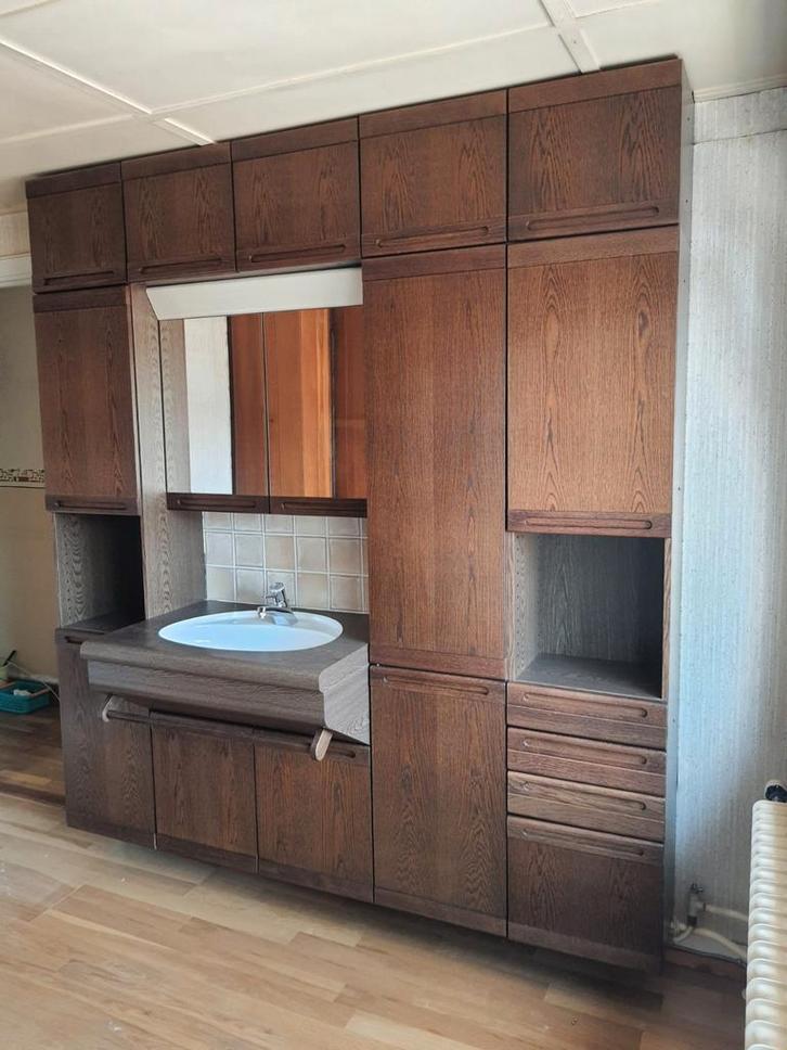 Houten Wandkast met Wastafel - Vintage, Huis en Inrichting, Kasten | Wandmeubels, Gebruikt, 200 cm of meer, 200 tot 250 cm, 50 tot 75 cm