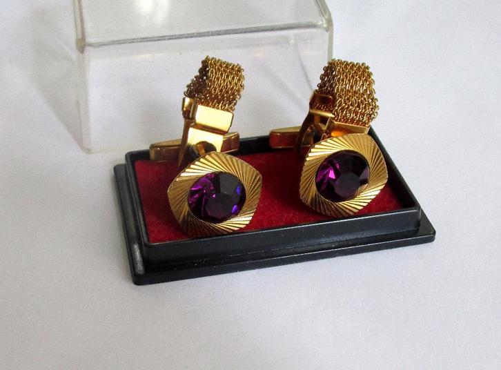 Retro manchetknopen met kristal in doos van de 80 jaren., Sieraden, Tassen en Uiterlijk, Manchetknopen, Nieuw, Overige materialen