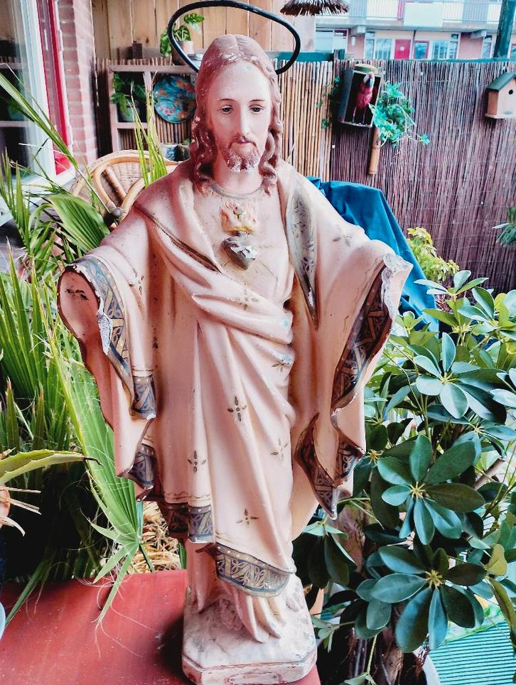 Antiek religieus Jezus Christus heiligenbeeld van hol gips, Antiek en Kunst, Antiek | Religie, Ophalen of Verzenden