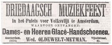 Reclame 1879 Paleis voor Volksvlijt 3- Amsterdam Muziekfeest
