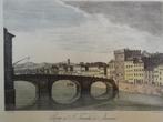Grote kleuren prent van Trinita brug in Florence n. 18e eeuw, Verzamelen, Foto's en Prenten, Gebruikt, Voor 1940, Prent, Buitenland