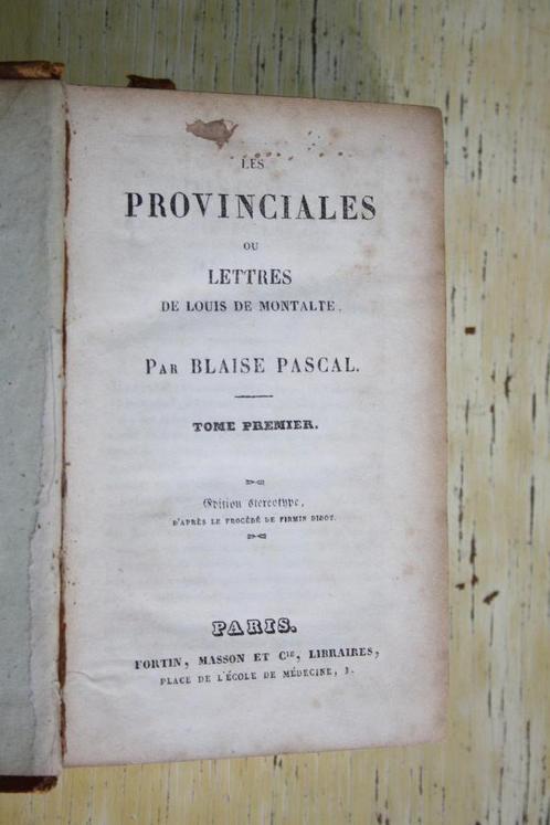 Blaise Pascal Les Provinciales ou Lettres Louis Montalte, Antiek en Kunst, Antiek | Boeken en Bijbels, Ophalen of Verzenden