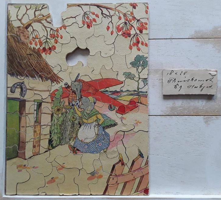 Oude Mulder puzzel van hout. Juffrouw Spits., Hobby en Vrije tijd, Denksport en Puzzels, Gebruikt, Legpuzzel, Minder dan 500 stukjes