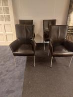 4 echte  Foucault leren eetkamerstoelen (500730), Huis en Inrichting, Stoelen, Bruin, Leer, Ophalen of Verzenden, Zo goed als nieuw