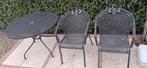 Leuk tuinsetje met tafel en stoelen en bloemen rek, Ophalen of Verzenden, Gebruikt, Metaal