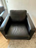 Zwarte leren fauteuils (2x), Huis en Inrichting, Fauteuils, Ophalen, Gebruikt, 75 tot 100 cm, Hout
