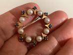 Vintage gouden broche edelsteen 8 Saffieren en 8 Parels 14 k, Sieraden, Tassen en Uiterlijk, Broches, Met edelsteen, Verzenden