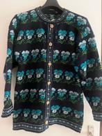 Vintage blauw wollen vest bloem patronen M, Ophalen of Verzenden, Zo goed als nieuw, Maat 38/40 (M)