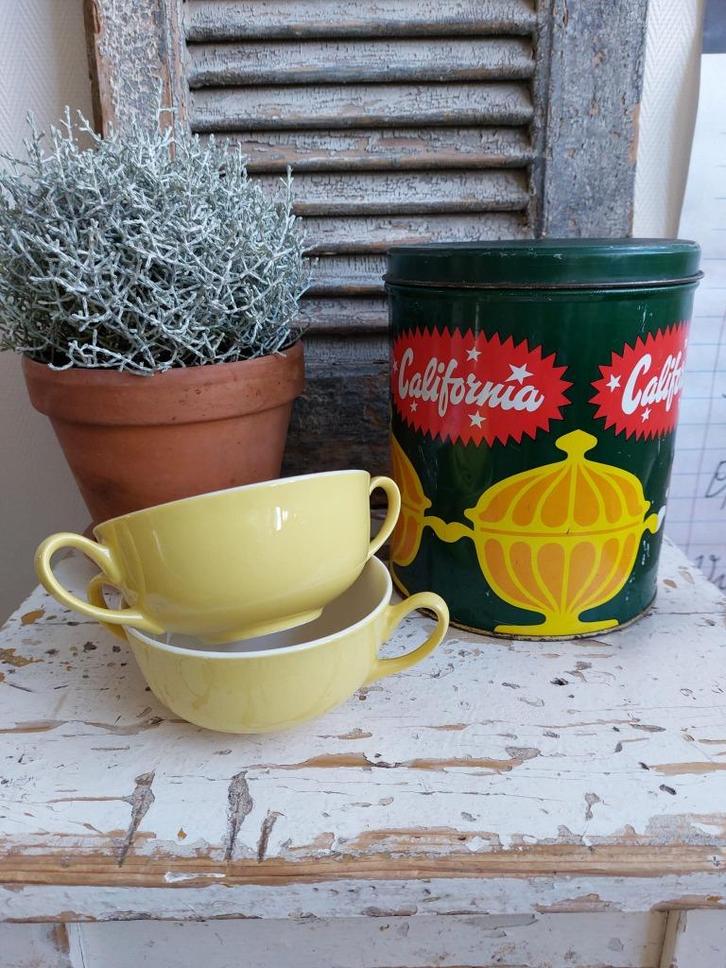 Oud blik van kippensoep van California, Antiek en Kunst, Antiek | Keukenbenodigdheden, Ophalen of Verzenden