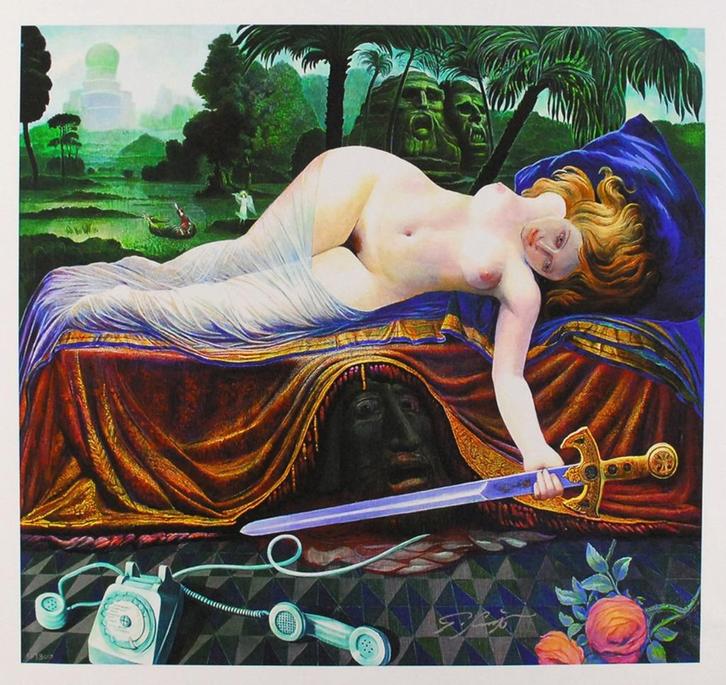 # Ernst Fuchs # Elegant Uniek "Vrouwelijk Schoon" Handges., Antiek en Kunst, Kunst | Schilderijen | Klassiek, Ophalen of Verzenden