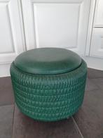 Vintage poef groen met opbergruimte, Ophalen, Zo goed als nieuw, Rond, Minder dan 50 cm