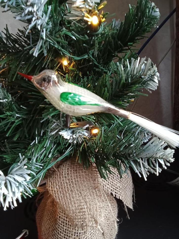 zeer mooi oud dun glazen vogeltje op clip, Diversen, Kerst, Gebruikt, Ophalen of Verzenden