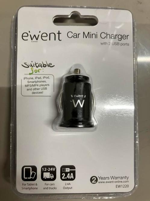 Nieuw! Ewent EW1220 mini car charger met 2 usb poorten, Telecommunicatie, Autoladers, Nieuw, Ophalen