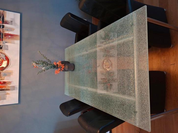 Glazen eettafel, Huis en Inrichting, Tafels | Eettafels, Zo goed als nieuw, 50 tot 100 cm, 150 tot 200 cm, Vier personen, Rechthoekig