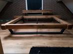 Massief eikenhouten bed frame, Balken bed | Stalen poten, Ophalen, 180 cm, 200 cm, Hout