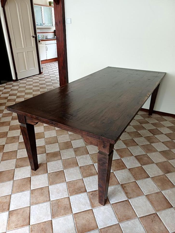 Eettafel 220x100 koloniaal donker teakhout, Huis en Inrichting, Tafels | Eettafels, Gebruikt, 50 tot 100 cm, 200 cm of meer, Vijf personen of meer