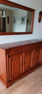 Geloogd grenen dressoir met spiegel, Huis en Inrichting, Ophalen, Gebruikt, Glas, 150 tot 200 cm