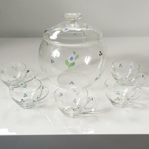 Bowl Punch Sangria bloem Set vintage, Antiek en Kunst, Antiek | Glas en Kristal, Ophalen of Verzenden