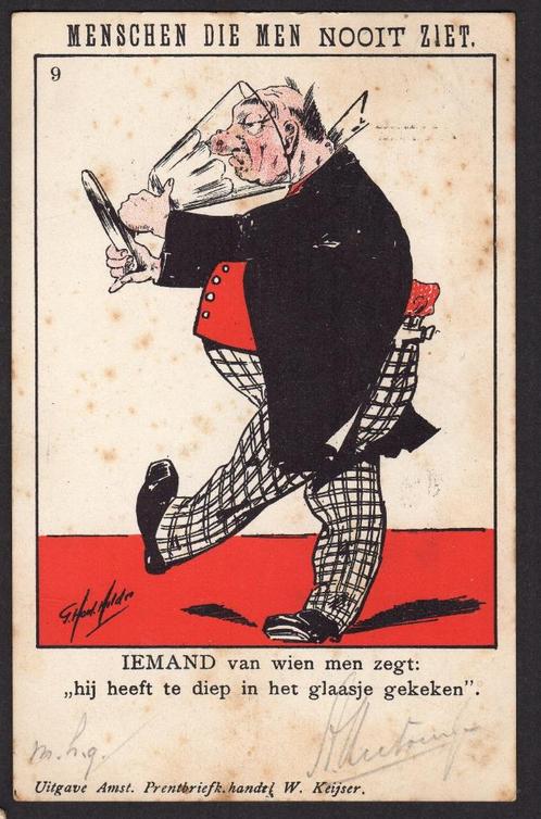 Humorkaart, met grootrondvertrekstempel Huizum, 1904, Verzamelen, Ansichtkaarten | Nederland, Gelopen, Zuid-Holland, Voor 1920