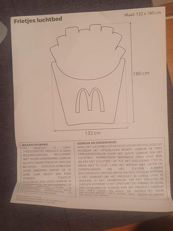 Mcdonalds opblaasbare waterspeelgoed/bed, Kinderen en Baby's, Speelgoed | Buiten | Opblaasfiguren, Nieuw, Ophalen