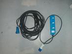 20 mtr Camping snoer, stekkerdoos (1.5)en verloopstekker., Ophalen of Verzenden, Gebruikt
