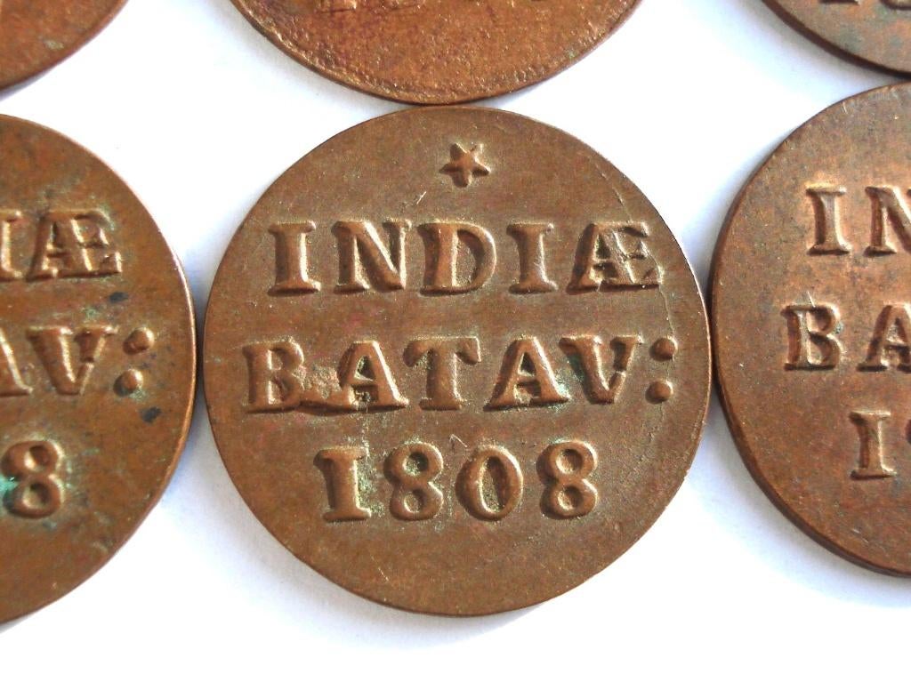 Nederlands-Indië lot met 6x duit 1808 (veelal UNC-), Ophalen of Verzenden, Zuidoost-Azië