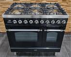 Luxe Fornuis Boretti 90 cm hoogglans zwart rvs 2 ovens, Witgoed en Apparatuur, 60 cm of meer, 5 kookzones of meer, Vrijstaand
