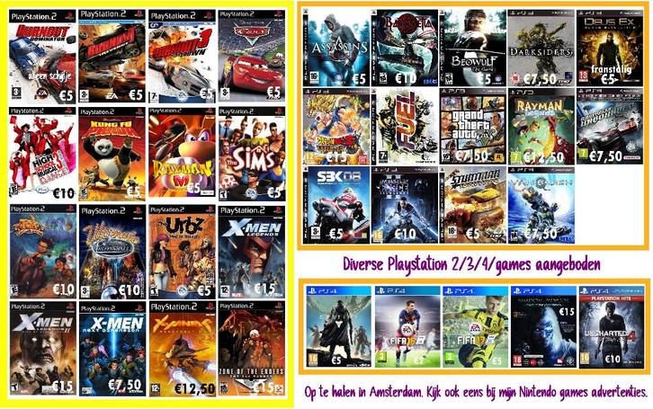 Diverse PS2, PS3, PS4 games, Spelcomputers en Games, Games | Sony PlayStation 2, Zo goed als nieuw, Avontuur en Actie, 1 speler