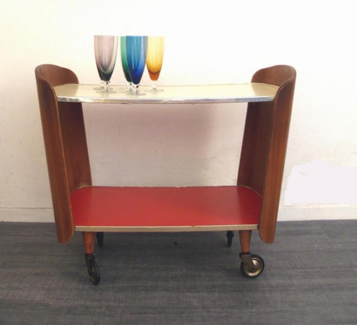 Jaren 50 plywood serveerwagen trolley - mid century design, Antiek en Kunst, Kunst | Designobjecten, Ophalen