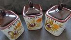 Vintage kruidenpotjes 3 stuks met decotekening., Antiek en Kunst, Ophalen of Verzenden