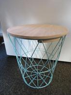 bijzettafeltje lichtblauwe draadmand met deksel 30 x 34 cm, Minder dan 45 cm, Rond, Ophalen of Verzenden, Zo goed als nieuw