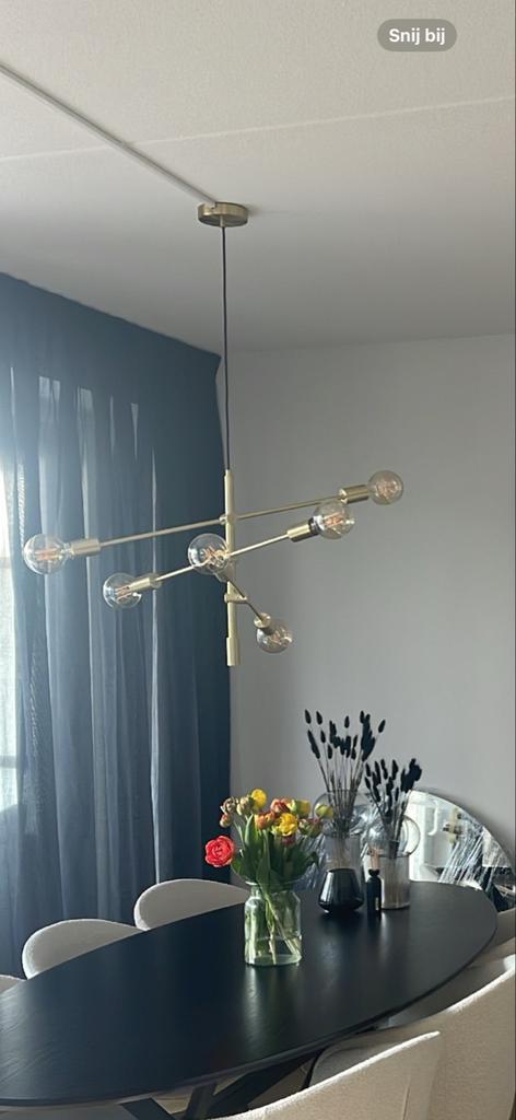 Gouden Hanglamp met 6 Wifi Lampen - Google Home, Huis en Inrichting, Lampen | Hanglampen, Zo goed als nieuw, 50 tot 75 cm, Metaal