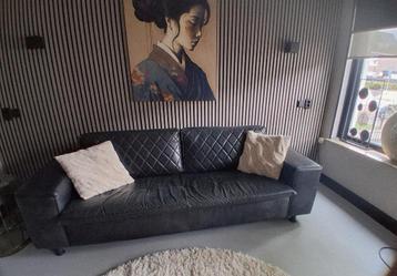 Stoere leren bank - Zwart/Grijs - Unieke structuur! beschikbaar voor biedingen